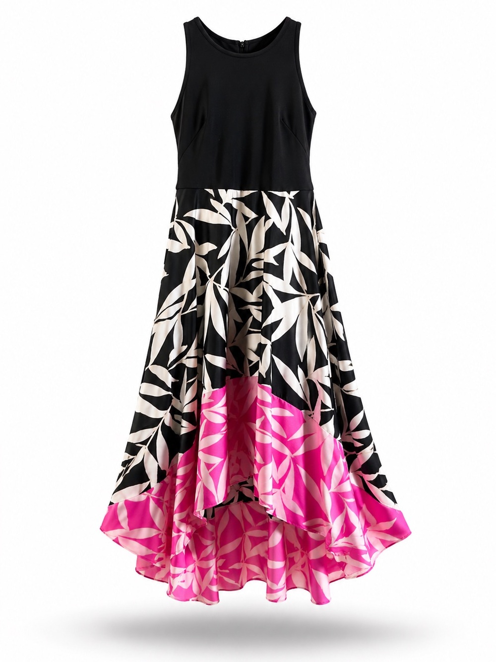 Vince Camuto Black and Pink Leaf Print High Low Skirt Size 4